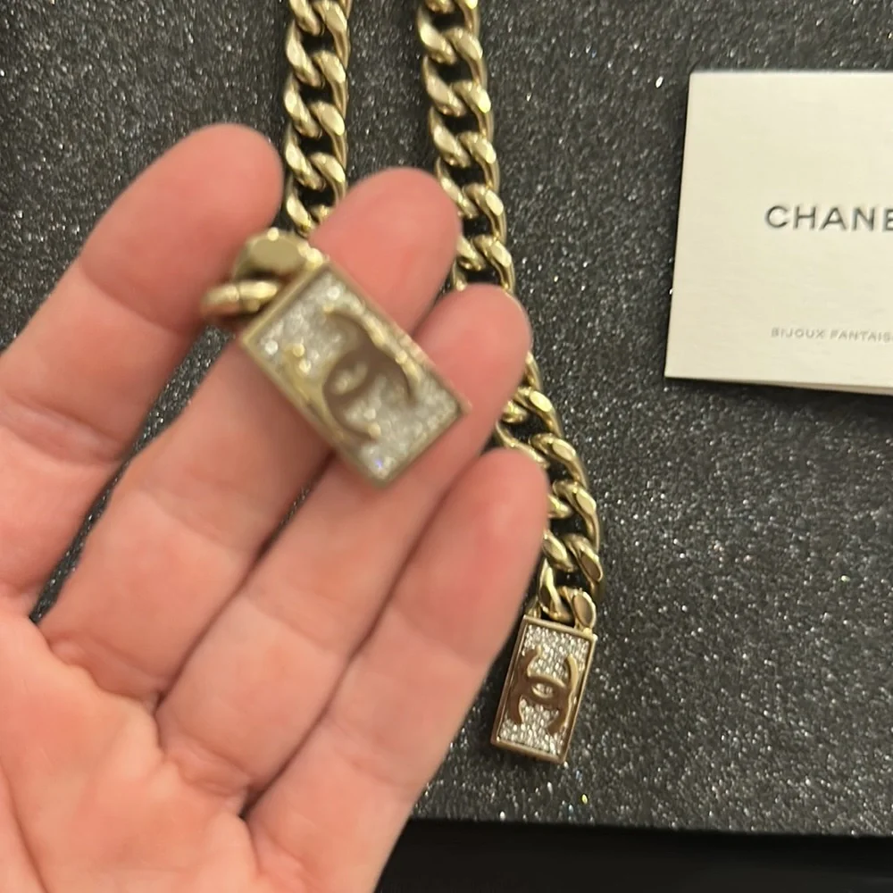 Chanel necklace gold color & Strauss CC Bolero NWT, Full Set - Picture 5 of 16